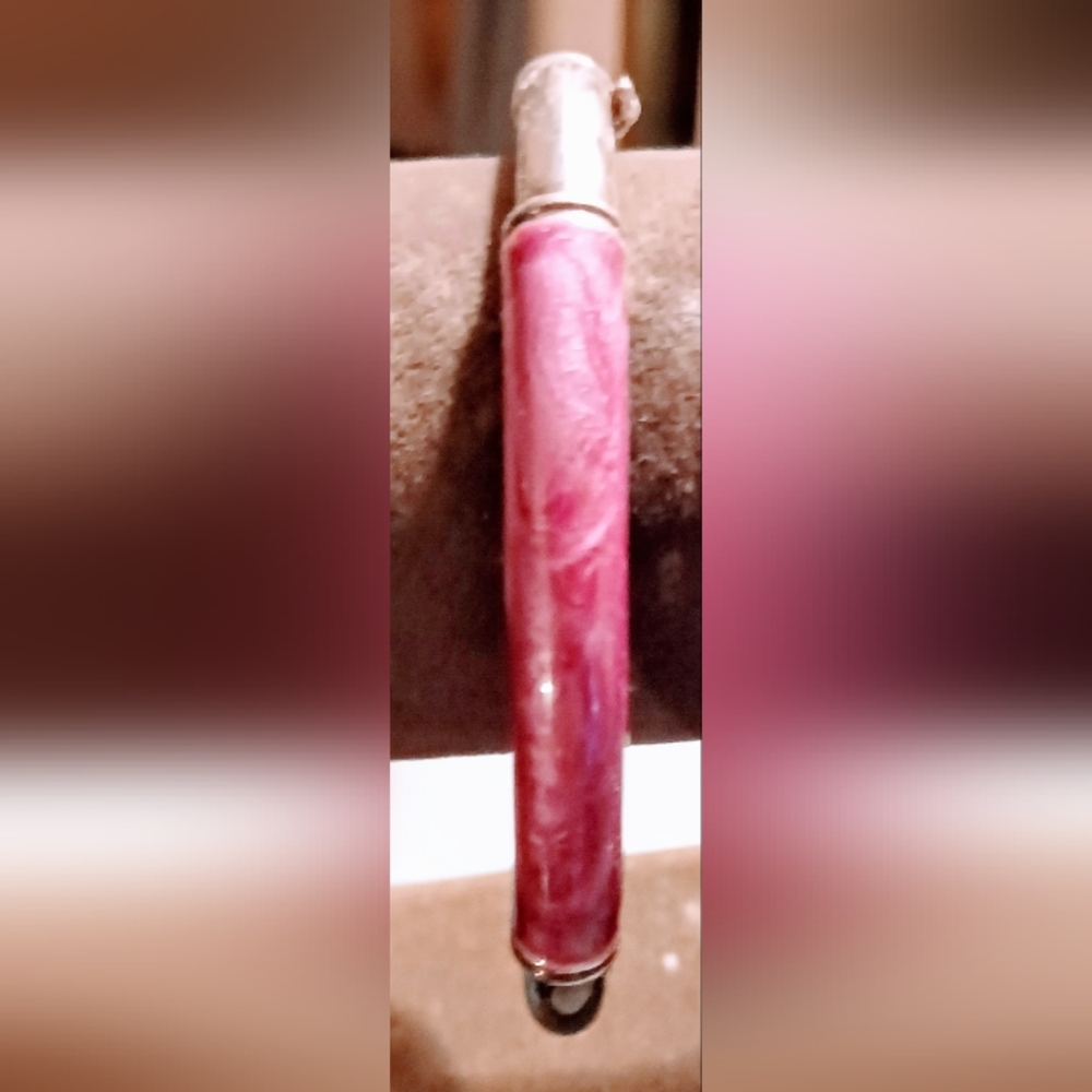 Vintage Milor Sterling Silver & Pink Fushia Enamel Bangle size 7 Bracelet